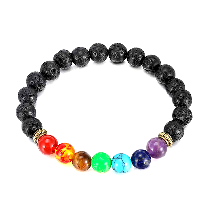 Buy Chakra Bracelet, 7 Chakras Gemstone Jewellery, Black Lava Stone Beads,  Yoga Healing Balancing Online in India - Etsy